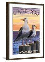Cape Cod, Massachusetts - Sea Gulls-Lantern Press-Framed Art Print