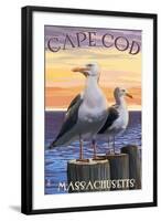 Cape Cod, Massachusetts - Sea Gulls-Lantern Press-Framed Art Print