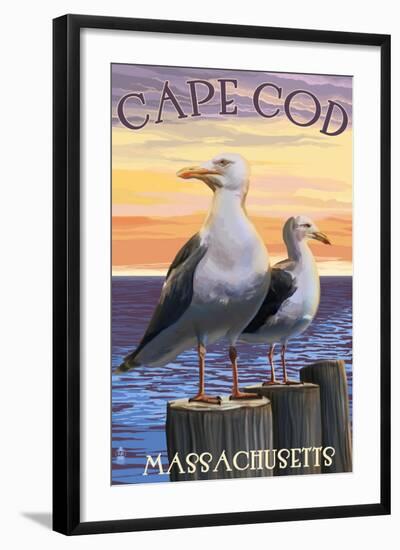 Cape Cod, Massachusetts - Sea Gulls-Lantern Press-Framed Art Print