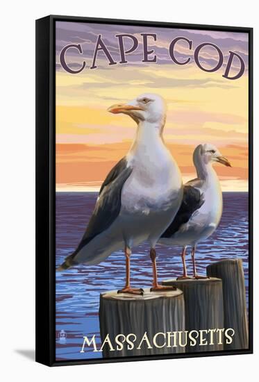 Cape Cod, Massachusetts - Sea Gulls-Lantern Press-Framed Stretched Canvas