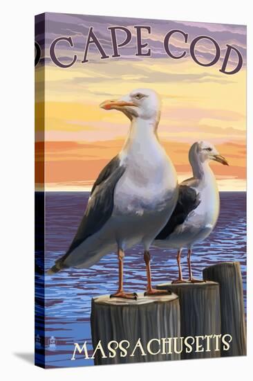 Cape Cod, Massachusetts - Sea Gulls-Lantern Press-Stretched Canvas