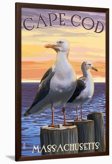 Cape Cod, Massachusetts - Sea Gulls-Lantern Press-Framed Art Print