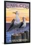 Cape Cod, Massachusetts - Sea Gulls-Lantern Press-Framed Art Print