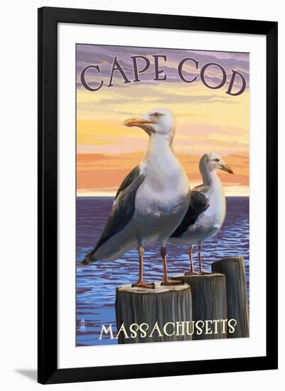 Cape Cod, Massachusetts - Sea Gulls-Lantern Press-Framed Art Print