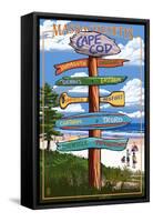 Cape Cod, Massachusetts - Sign Destinations-Lantern Press-Framed Stretched Canvas