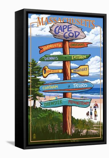 Cape Cod, Massachusetts - Sign Destinations-Lantern Press-Framed Stretched Canvas