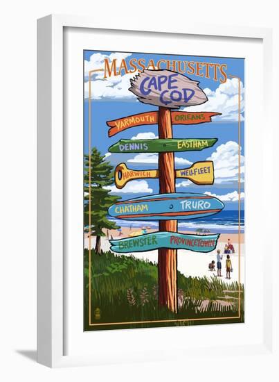 Cape Cod, Massachusetts - Sign Destinations-Lantern Press-Framed Art Print