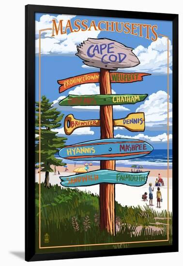 Cape Cod, Massachusetts - Sign Destinations-Lantern Press-Framed Art Print