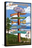 Cape Cod, Massachusetts - Sign Destinations-Lantern Press-Framed Stretched Canvas