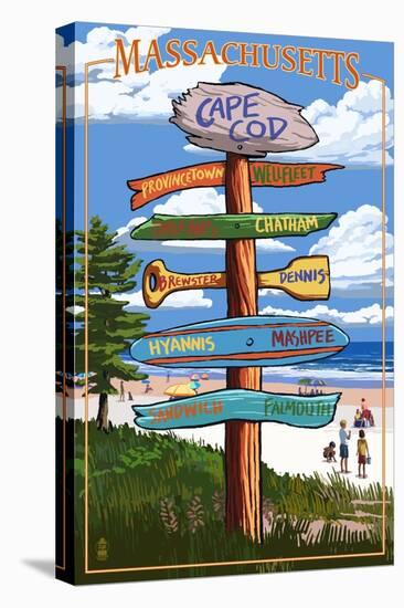 Cape Cod, Massachusetts - Sign Destinations-Lantern Press-Stretched Canvas