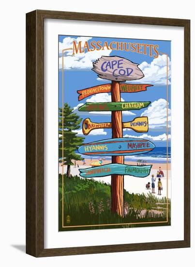 Cape Cod, Massachusetts - Sign Destinations-Lantern Press-Framed Art Print