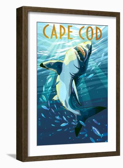 Cape Cod, Massachusetts - Stylized Shark-Lantern Press-Framed Art Print