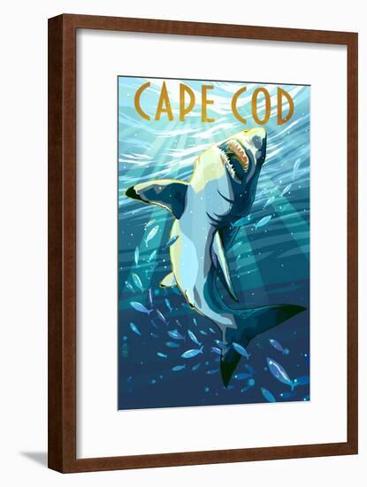 Cape Cod, Massachusetts - Stylized Shark-Lantern Press-Framed Art Print
