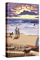 Cape Cod, Massachusetts - Sunset and Beach-Lantern Press-Stretched Canvas