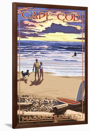 Cape Cod, Massachusetts - Sunset and Beach-Lantern Press-Framed Art Print