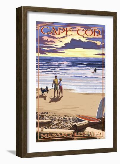 Cape Cod, Massachusetts - Sunset and Beach-Lantern Press-Framed Art Print