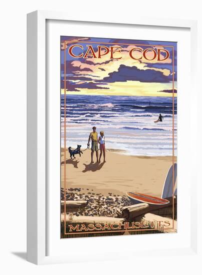 Cape Cod, Massachusetts - Sunset and Beach-Lantern Press-Framed Art Print