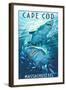 Cape Cod, Massachusetts - Tiger Shark-Lantern Press-Framed Art Print