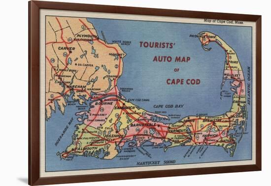 Cape Cod, Massachusetts - Tourists' Auto Map of Cape Cod-Lantern Press-Framed Art Print