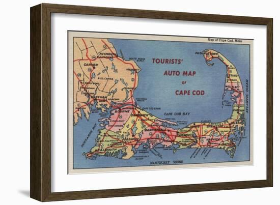 Cape Cod, Massachusetts - Tourists' Auto Map of Cape Cod-Lantern Press-Framed Art Print