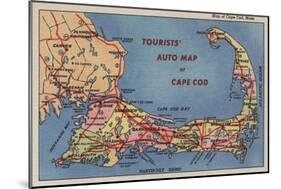 Cape Cod, Massachusetts - Tourists' Auto Map of Cape Cod-Lantern Press-Mounted Art Print