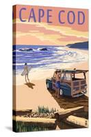 Cape Cod, Massachusetts - Woody on Beach-Lantern Press-Stretched Canvas