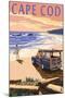 Cape Cod, Massachusetts - Woody on Beach-Lantern Press-Mounted Premium Giclee Print