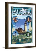 Cape Cod National Seashore, Massachusetts - Historic Lighthouses Montage-Lantern Press-Framed Art Print