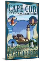 Cape Cod National Seashore, Massachusetts - Historic Lighthouses Montage-Lantern Press-Mounted Art Print