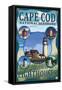 Cape Cod National Seashore, Massachusetts - Historic Lighthouses Montage-Lantern Press-Framed Stretched Canvas