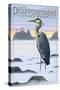 Cape Disappointment State Park - Heron and Fog Shorline-Lantern Press-Stretched Canvas