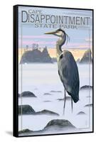 Cape Disappointment State Park - Heron and Fog Shorline-Lantern Press-Framed Stretched Canvas