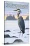 Cape Disappointment State Park - Heron and Fog Shorline-Lantern Press-Stretched Canvas