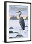 Cape Disappointment State Park - Heron and Fog Shorline-Lantern Press-Framed Art Print