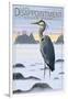 Cape Disappointment State Park - Heron and Fog Shorline-Lantern Press-Framed Art Print