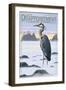 Cape Disappointment State Park - Heron and Fog Shorline-Lantern Press-Framed Art Print