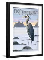 Cape Disappointment State Park - Heron and Fog Shorline-Lantern Press-Framed Art Print