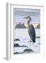 Cape Disappointment State Park - Heron and Fog Shorline-Lantern Press-Framed Art Print