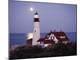 Cape Elizabeth Lighthouse with Full Moon, Portland, Maine, USA-Walter Bibikow-Mounted Premium Photographic Print