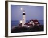 Cape Elizabeth Lighthouse with Full Moon, Portland, Maine, USA-Walter Bibikow-Framed Photographic Print