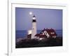 Cape Elizabeth Lighthouse with Full Moon, Portland, Maine, USA-Walter Bibikow-Framed Photographic Print