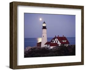 Cape Elizabeth Lighthouse with Full Moon, Portland, Maine, USA-Walter Bibikow-Framed Photographic Print