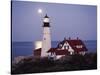 Cape Elizabeth Lighthouse with Full Moon, Portland, Maine, USA-Walter Bibikow-Stretched Canvas