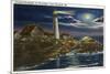 Cape Elizabeth, Maine - Moonlit View of the Portland Head Lighthouse-Lantern Press-Mounted Premium Giclee Print