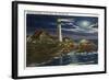 Cape Elizabeth, Maine - Moonlit View of the Portland Head Lighthouse-Lantern Press-Framed Art Print