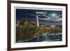 Cape Elizabeth, Maine - Moonlit View of the Portland Head Lighthouse-Lantern Press-Framed Art Print