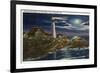 Cape Elizabeth, Maine - Moonlit View of the Portland Head Lighthouse-Lantern Press-Framed Art Print