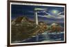 Cape Elizabeth, Maine - Moonlit View of the Portland Head Lighthouse-Lantern Press-Framed Art Print