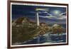 Cape Elizabeth, Maine - Moonlit View of the Portland Head Lighthouse-Lantern Press-Framed Art Print