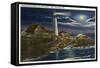 Cape Elizabeth, Maine - Moonlit View of the Portland Head Lighthouse-Lantern Press-Framed Stretched Canvas